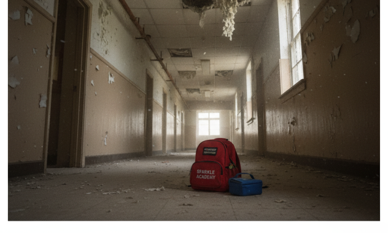 A school classroom with highlighted areas showing possible asbestos-containing materials.