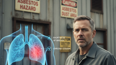 Man near old industrial site illustrating early asbestos exposure symptoms.