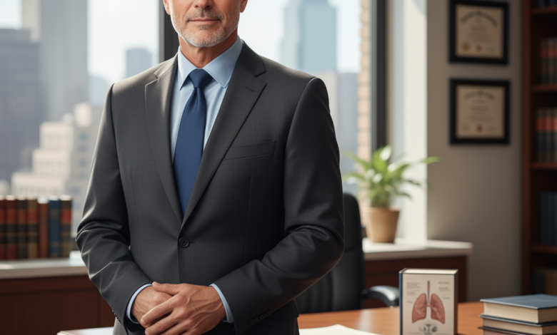 Mesothelioma lawyer reviewing legal documents with a patient and their family.