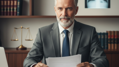 Lawyer reviewing mesothelioma lawsuit and tax documents in a law office