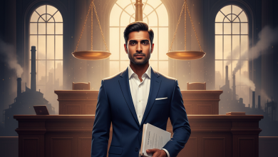 Mesothelioma lawyer in courtroom fighting for asbestos victims’ justice