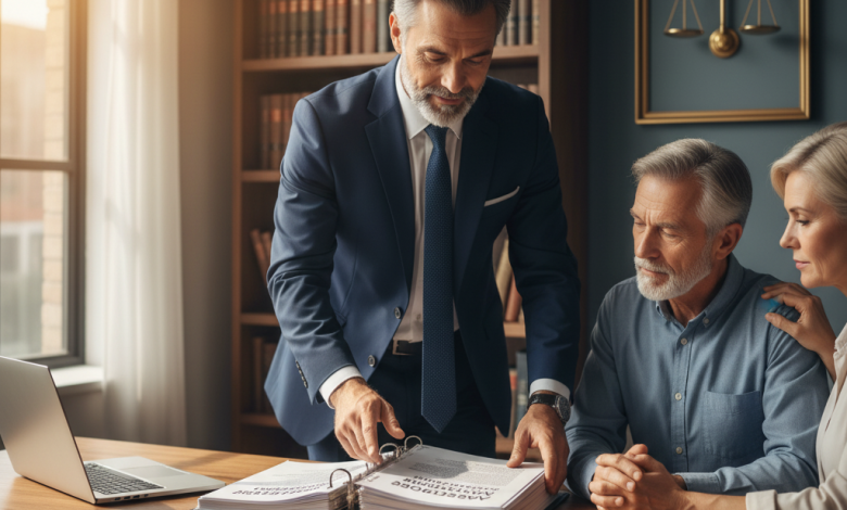 A mesothelioma lawyer supporting a patient with asbestos-related cancer during a legal consultation in a modern law office.